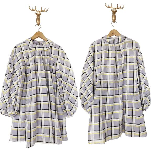 STINE GOYA NWT Samantha Plaid Cotton Silk Mini Dress in Lilac Size 2/4 - Picture 5 of 14